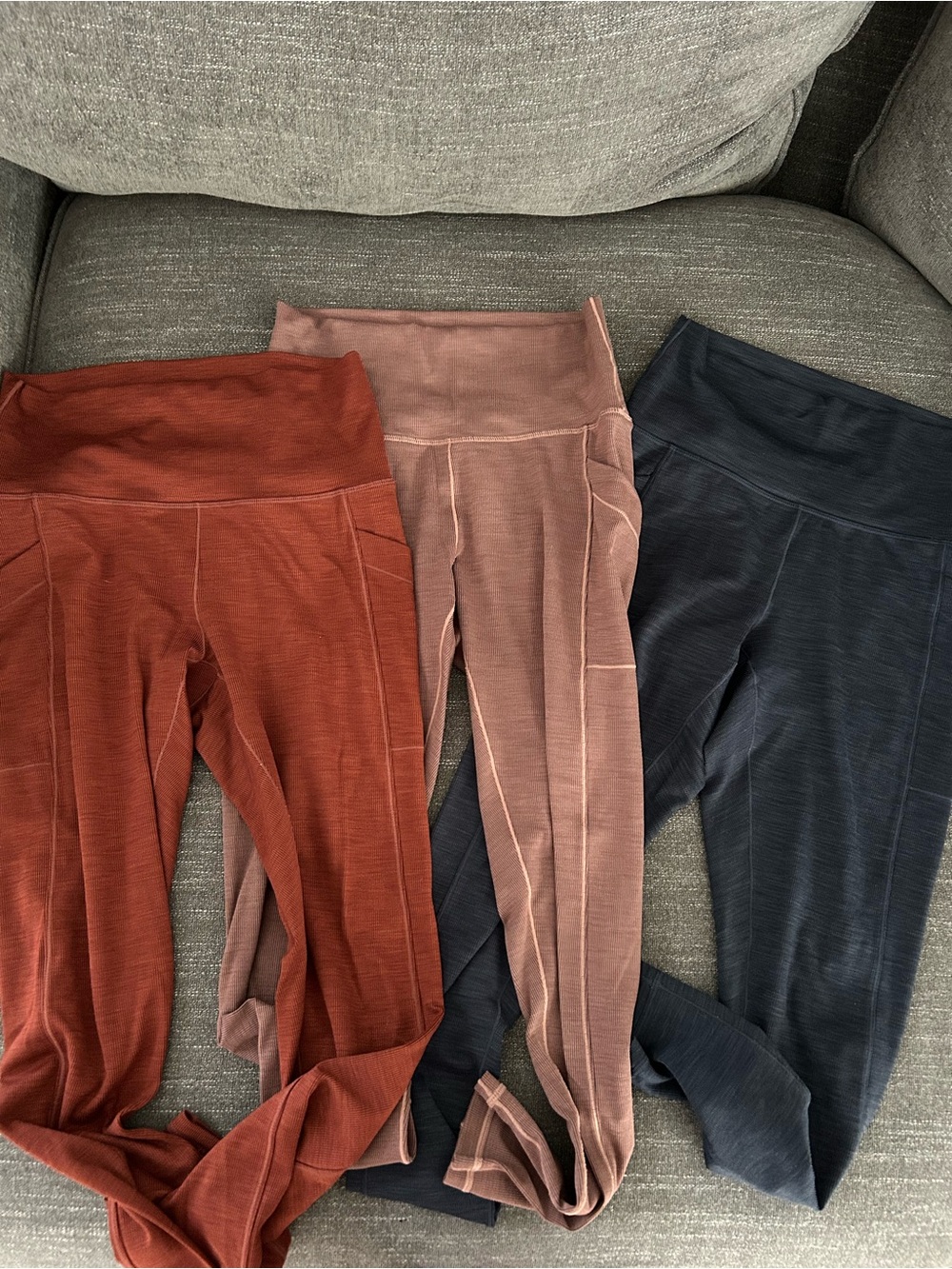 3 PrAna Ribbed High Rise Leggings Bundle Size M Brown Pink Navy